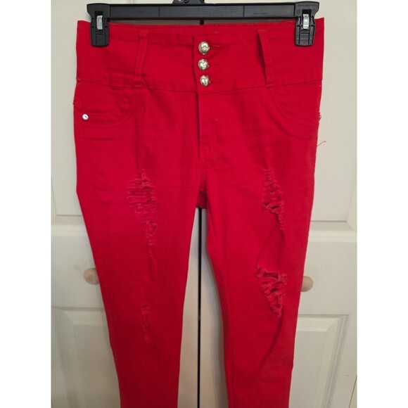 Silver Diva Colombian Butt Lift Push Up Red Skinny Jeans Size 9 High Waist Stret - Picture 9 of 9